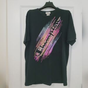 Champion Black Tee with Vibrant Logo